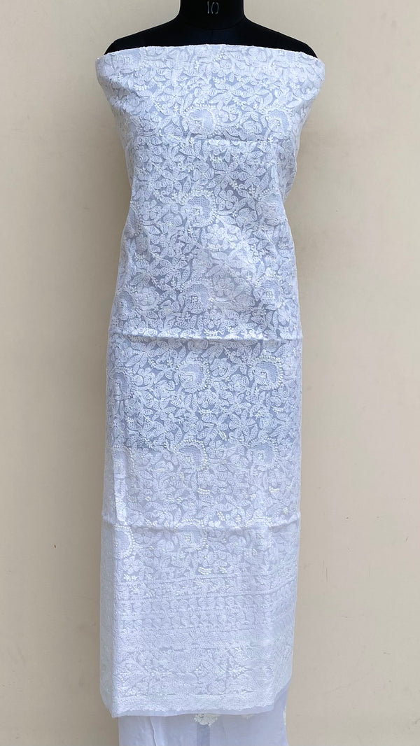 Lucknowi Chikankari Kurta Length White Cotton With Jaali Work