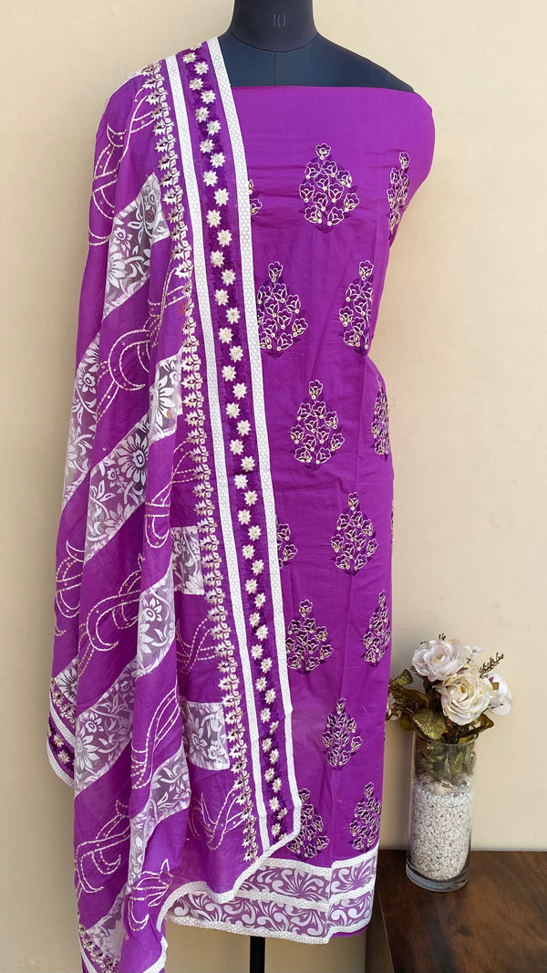 Designer Embroidered Suit Length 3 Piece Purple Mal Cotton