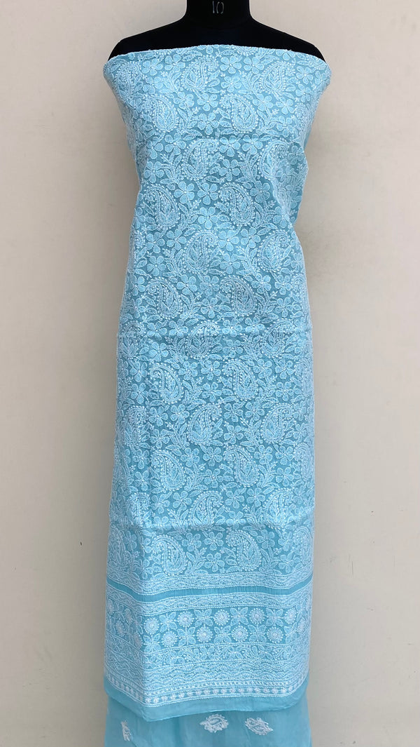 Lucknowi Chikankari Kurta Length Blue Cotton