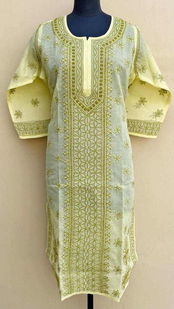 Lucknowi Chikankari Kurti Lemon Yellow Cotton