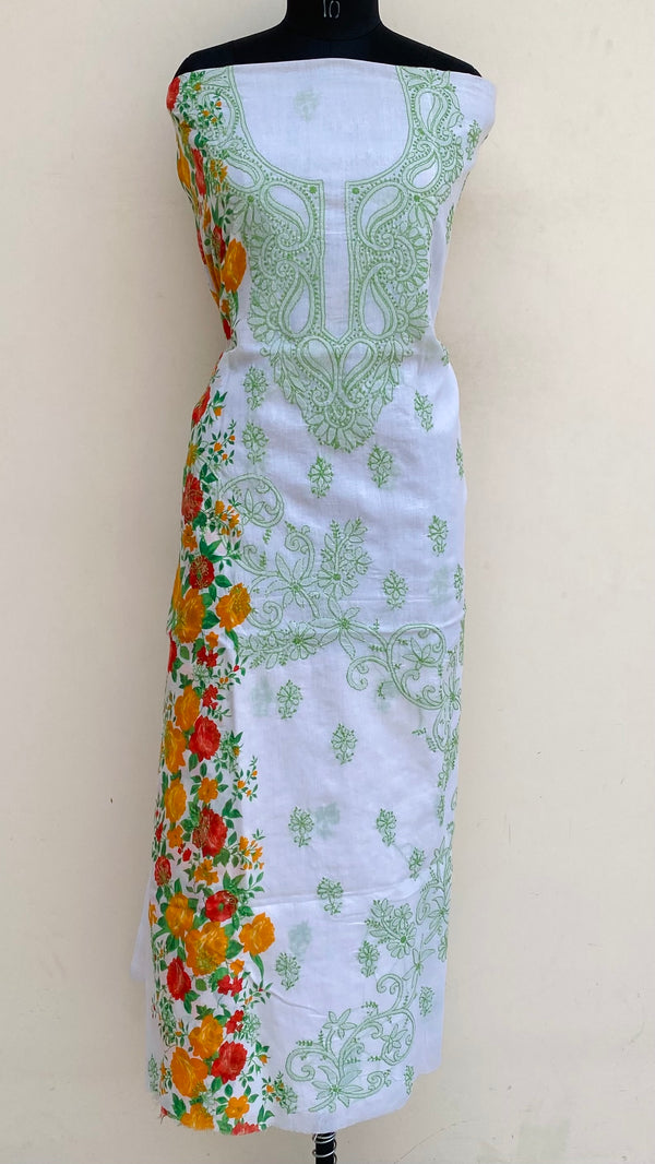 Lucknowi Chikankari Printed Kurta Length White Cotton