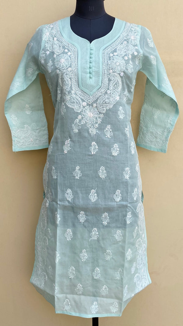 Lucknowi Chikankari Kurti Powder Blue Cotton