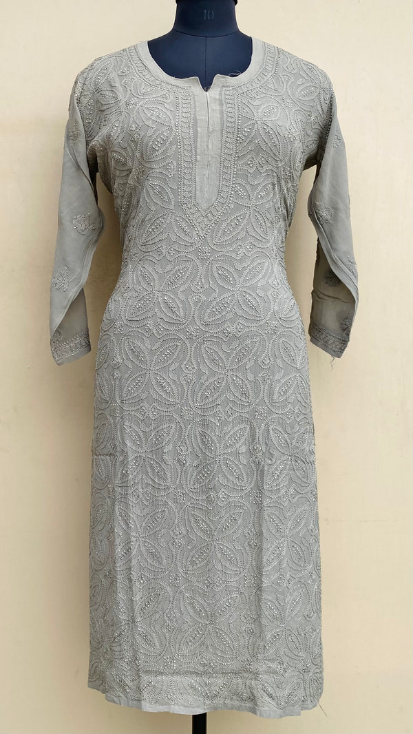 Lucknowi Chikankari Kurti Gray Pure Georgette With Resham Work