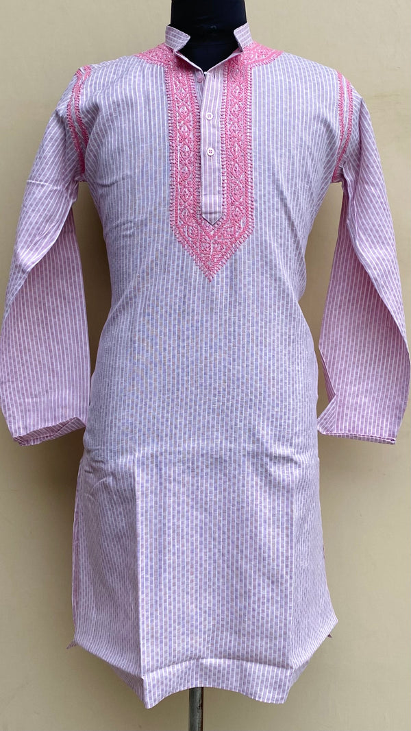 Lucknowi Chikankari Men’s Kurta Pink Cotton