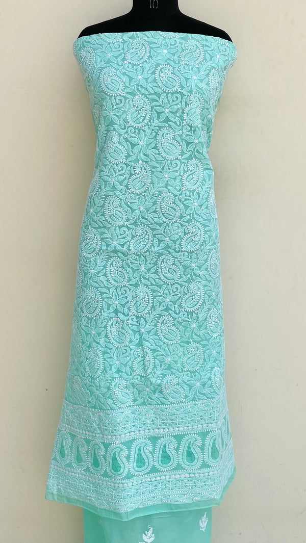Lucknowi Chikankari Kurta Length Sea Green Cotton With Jaali Work