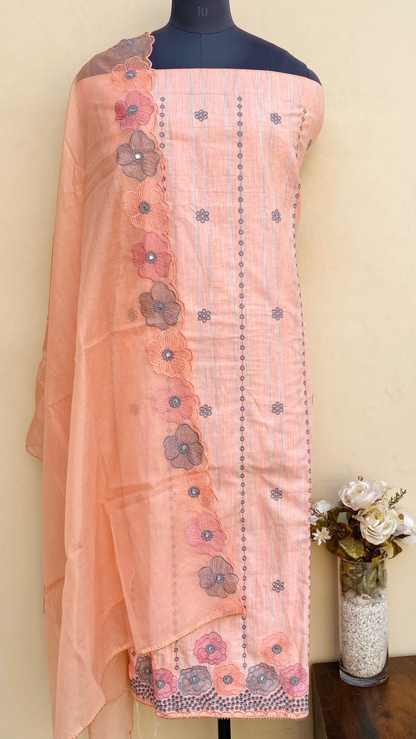 Designer Embroidered Suit Length 3 Piece Peach Mal Cotton