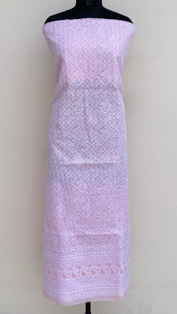 Lucknowi Chikankari Kurta Length Pink Cotton With Jaali Work