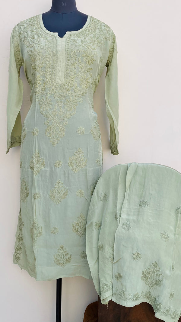 Lucknowi Chikankari Co-ord Set Green Organza With Self Work