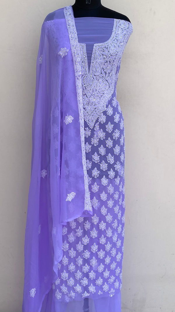 Lucknowi Chikankari Suit Length 3 Piece Purple Georgette