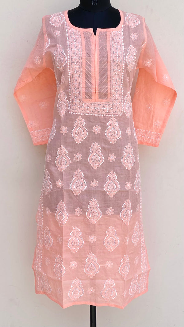 Lucknowi Chikankari Kurti Peach Cotton