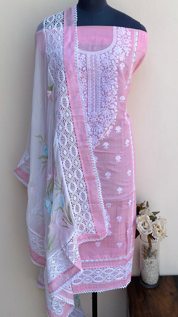Designer Embroidered Suit Length 3 Piece Pink Linen With Sequence Work