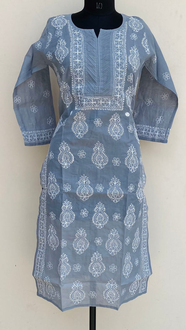 Lucknowi Chikankari Kurti Gray Cotton