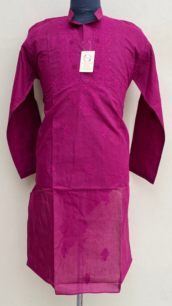 Lucknowi Chikankari Men’s Kurta Wine Cotton With Jaali Work