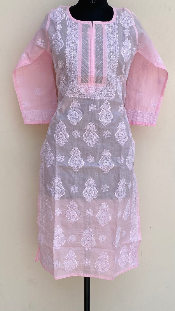 Lucknowi Chikankari Kurti Pink Cotton