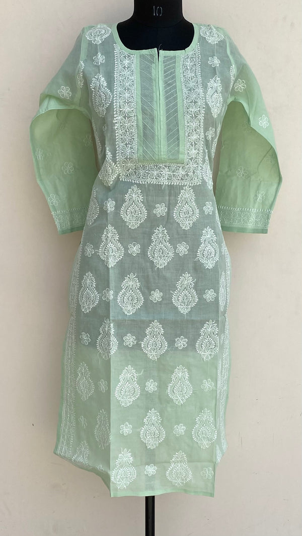 Lucknowi Chikankari Kurti Teal Green Cotton
