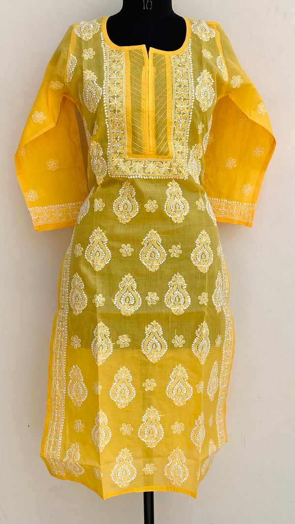 Lucknowi Chikankari Kurti Yellow Cotton