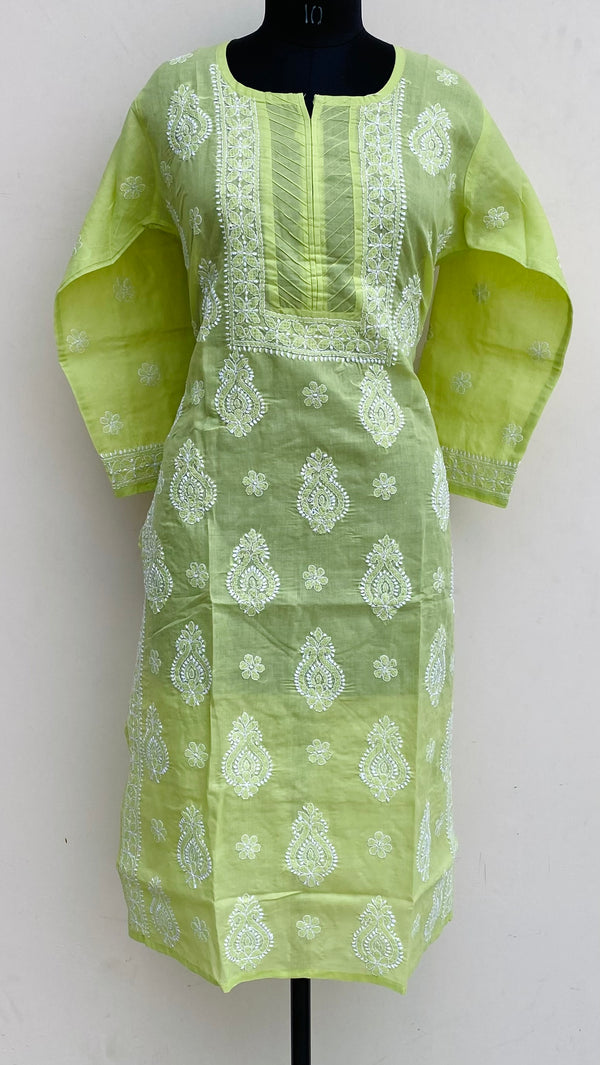 Lucknowi Chikankari Kurti Parrot Green Cotton