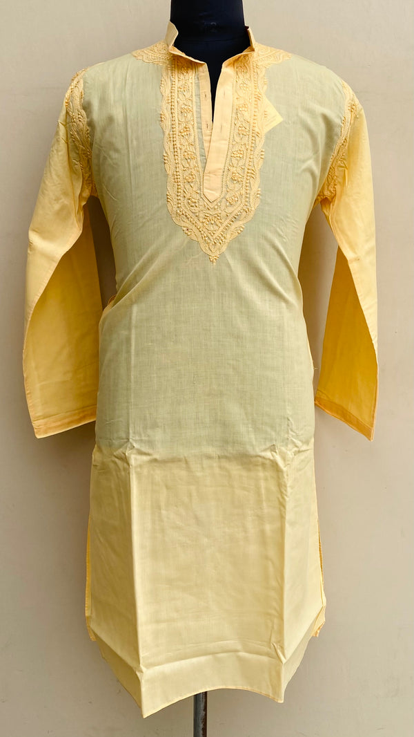 Lucknowi Chikankari Men’s Kurta Yellow Cotton