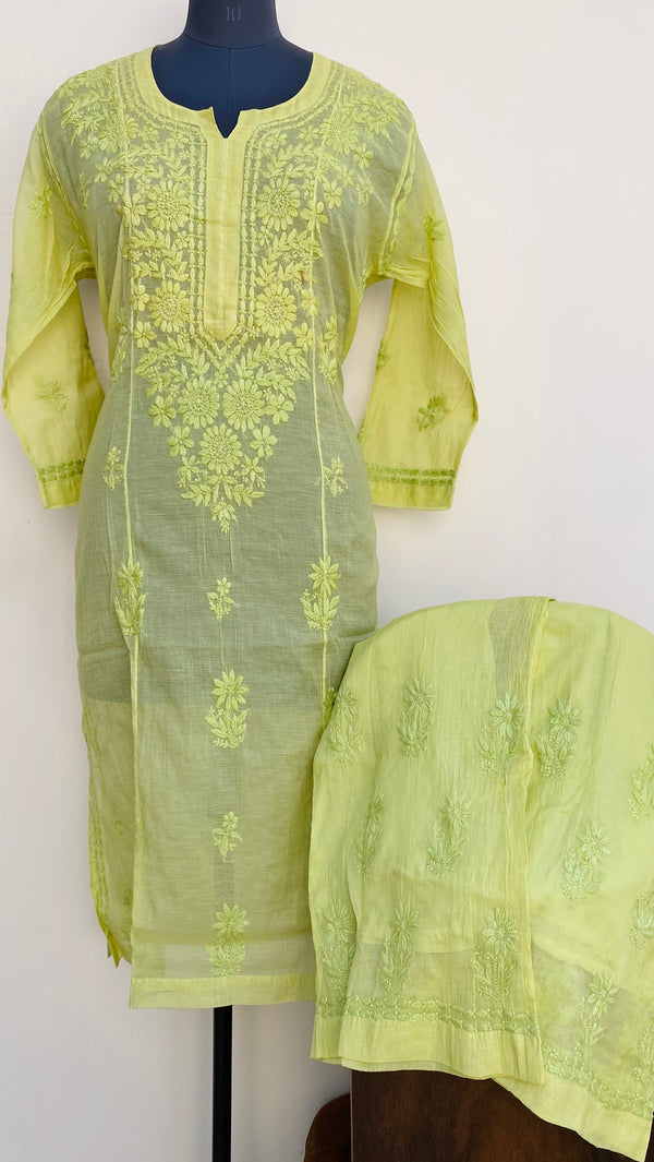 Lucknowi Chikankari Co-ord Set Green Mal Chanderi With Self Work