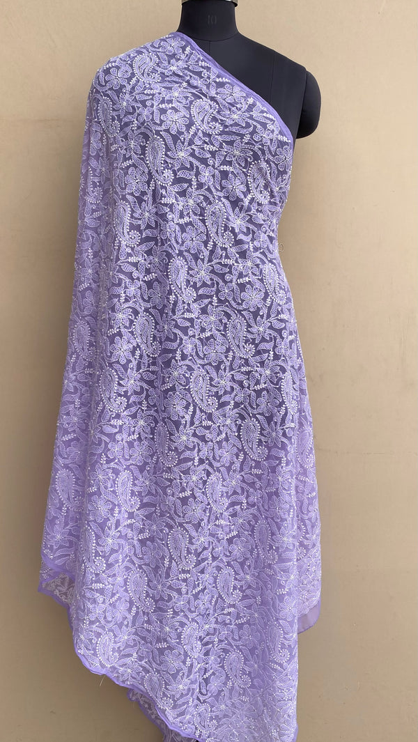 Lucknowi Chikankari Dupatta Purple Georgette