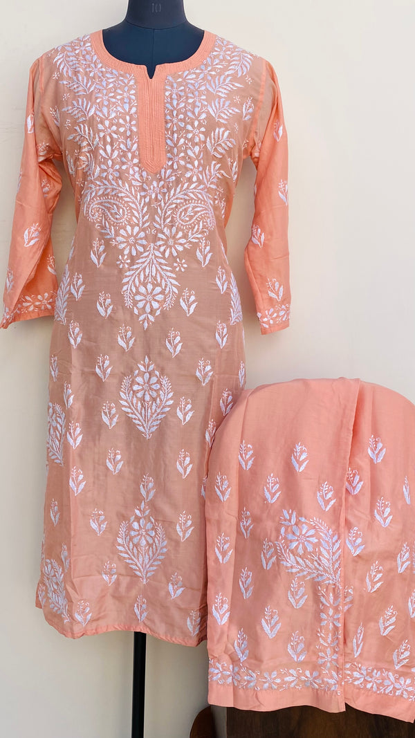 Lucknowi Chikankari Co-ord Set Peach Muslin Cotton