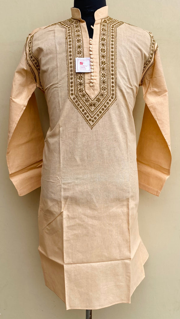 Lucknowi Chikankari Men’s Kurta Peach Cotton