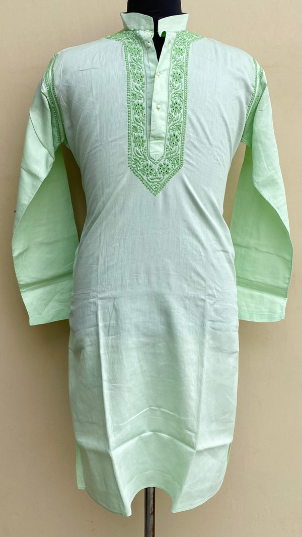 Lucknowi Chikankari Men’s Kurta Pista Green Cotton