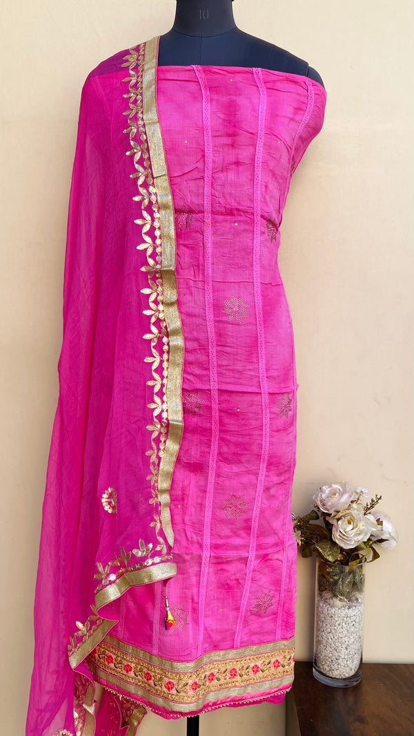 Designer Embroidered Suit Length 3 Piece Pink Mal Cotton