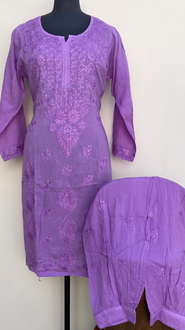 Lucknowi Chikankari Co-ord Set Purple Muslin Cotton With Self Work