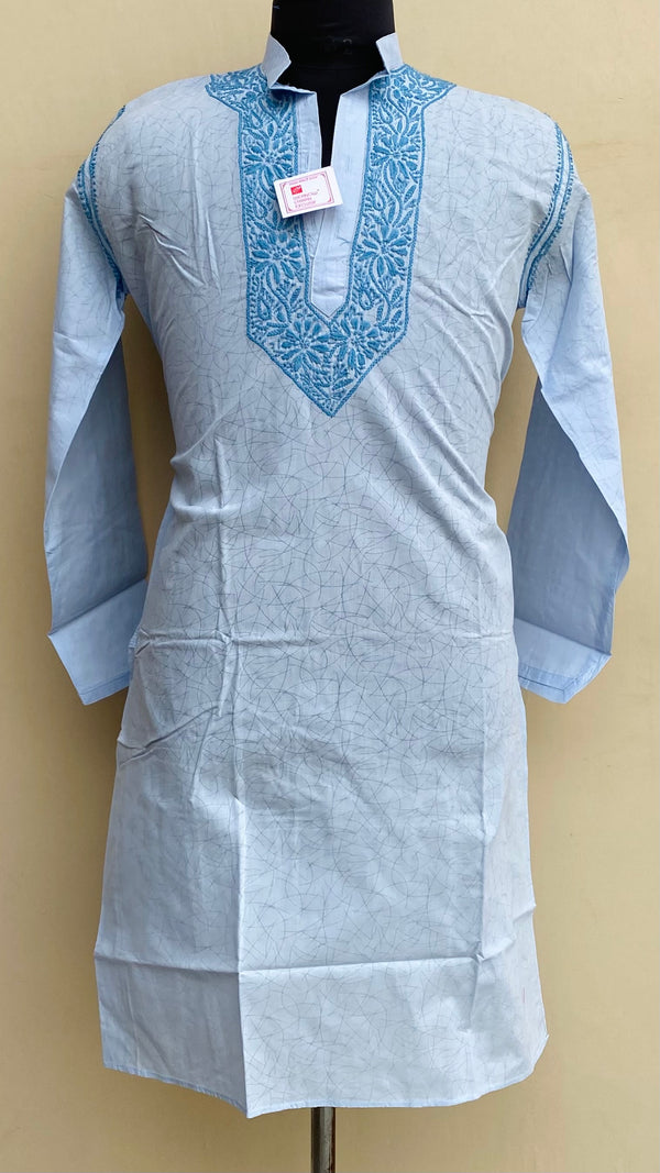 Lucknowi Chikankari Men’s Kurta Blue Cotton