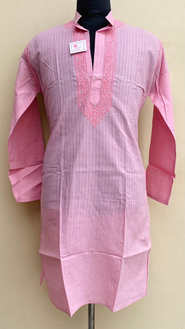 Lucknowi Chikankari Men’s Kurta Pink Cotton