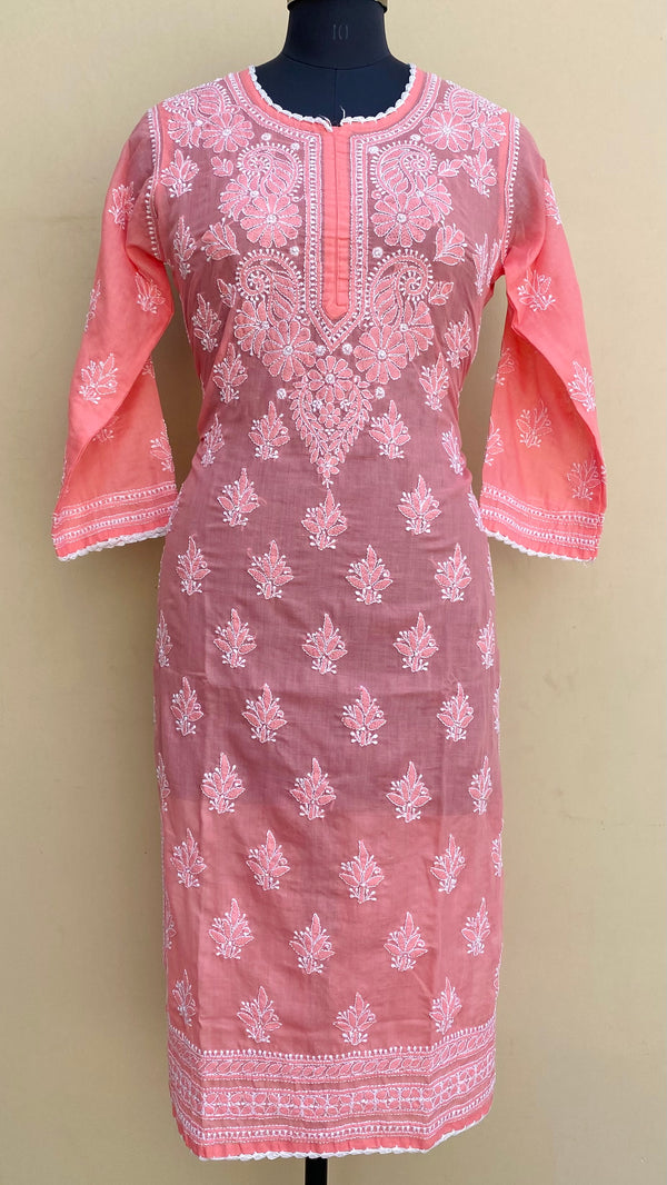 Lucknowi Chikankari Kurti Peach Mulmul Cotton