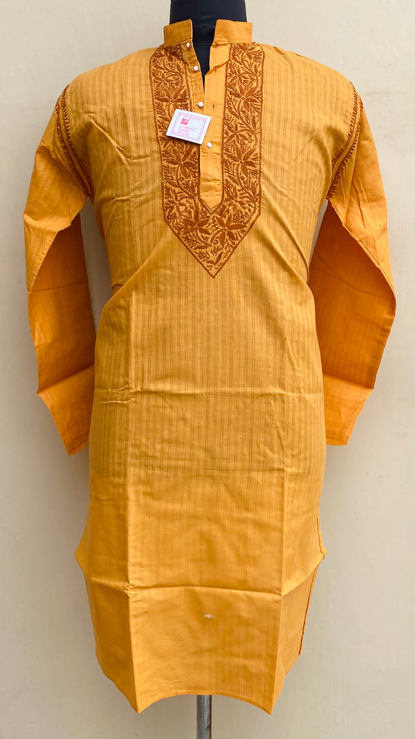 Lucknowi Chikankari Men’s Kurta Mustard Cotton