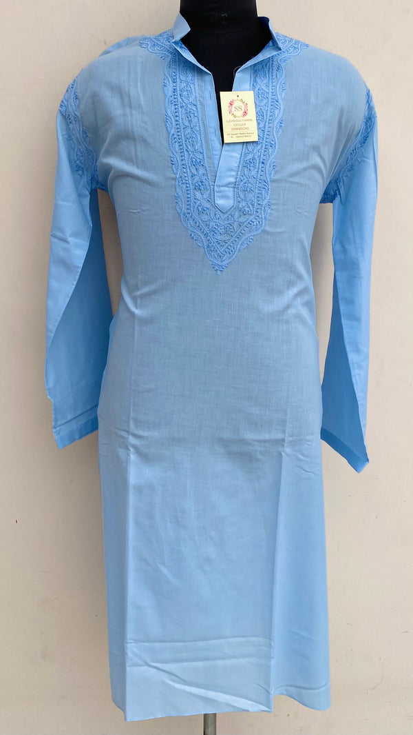 Lucknowi Chikankari Men’s Kurta Blue Cotton