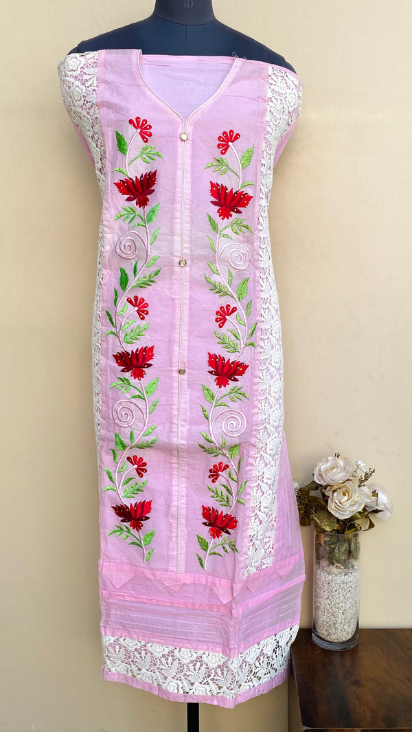 Designer Embroidered Suit Length 2 Piece Pink Organza