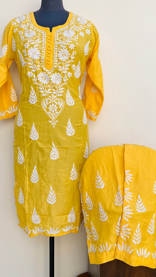Lucknowi Chikankari Co-ord Set Yellow Muslin Cotton