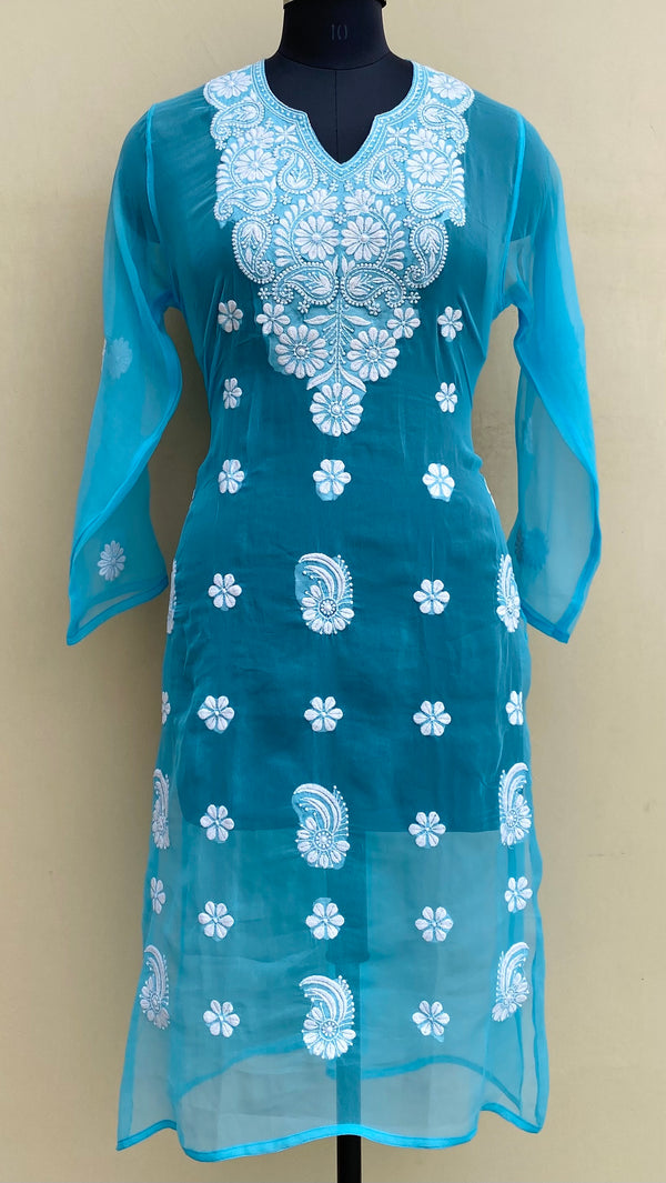 Lucknowi Chikankari Kurti Blue Georgette