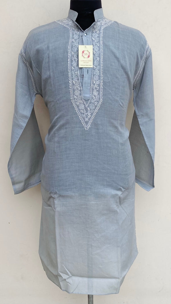 Lucknowi Chikankari Men’s Kurta Gray Cotton