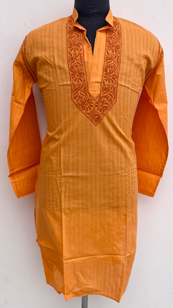 Lucknowi Chikankari Men’s Kurta Mustard Cotton