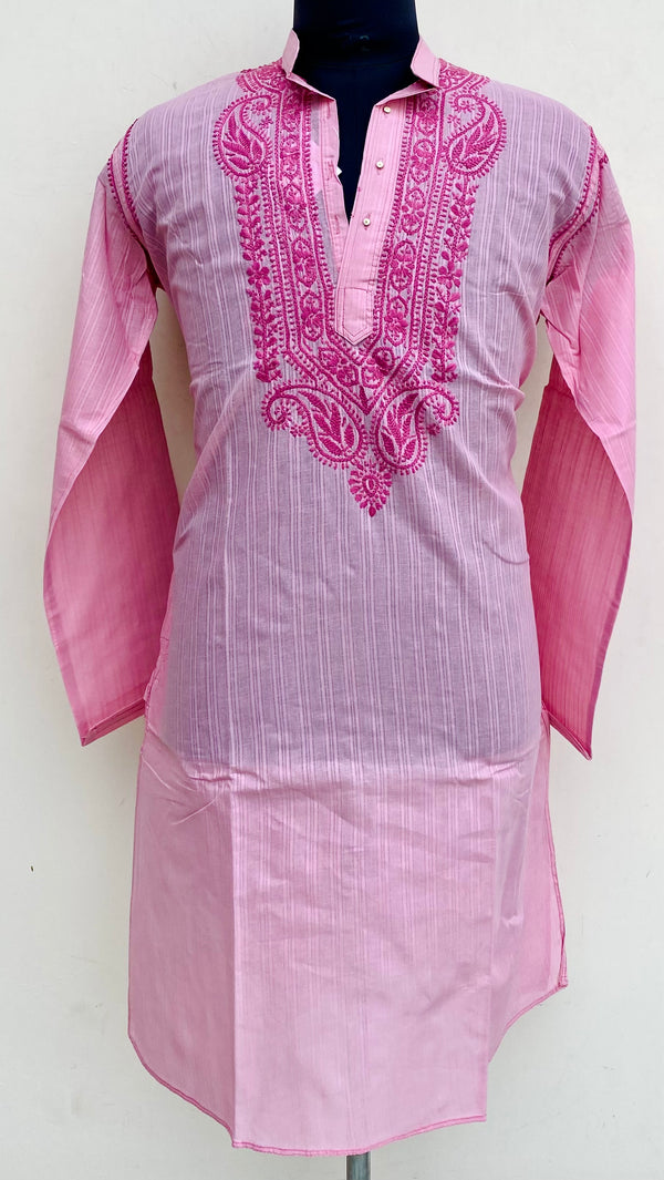 Lucknowi Chikankari Men’s Kurta Pink Cotton