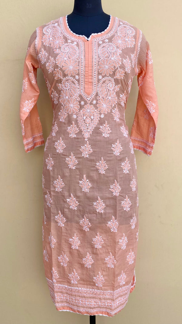 Lucknowi Chikankari Kurti Peach Mulmul Cotton