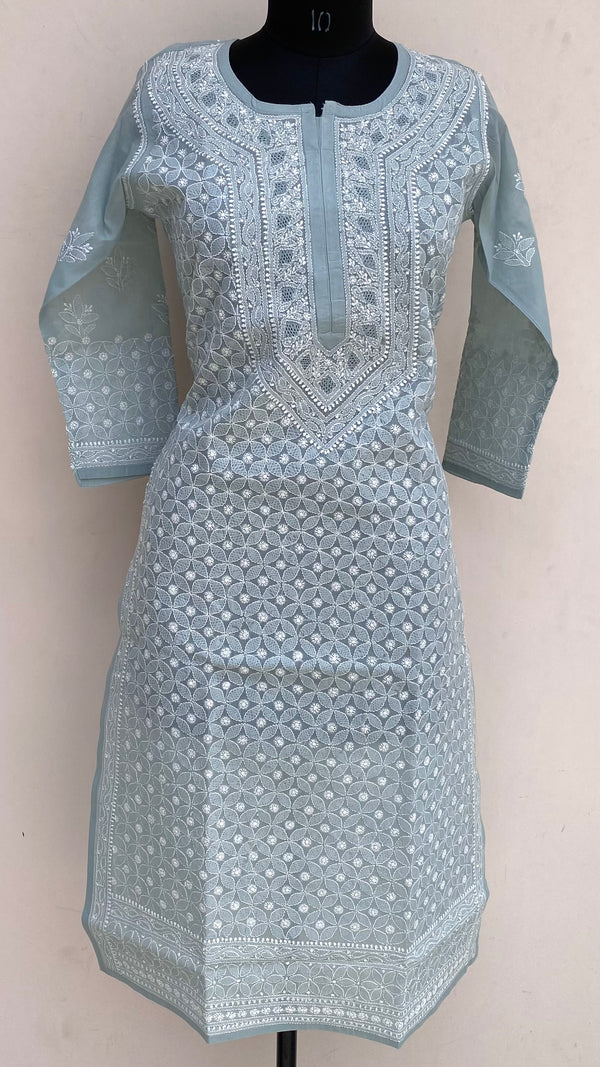 Lucknowi Chikankari Kurti Gray Cotton With Jaali Work