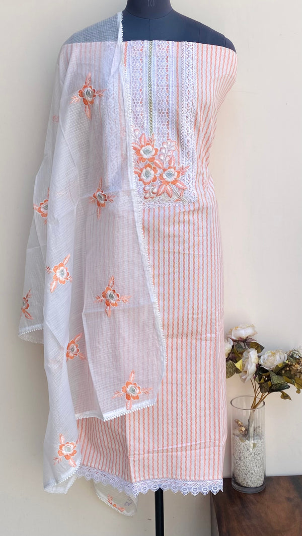 Designer Embroidered Suit Length 3 Piece Orange Mal Cotton