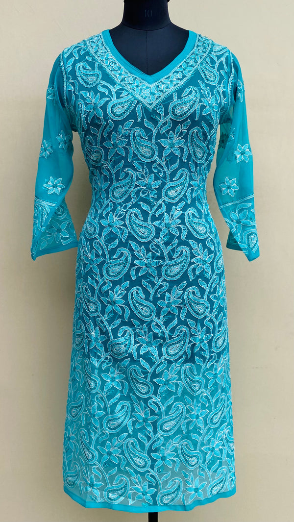 Lucknowi Chikankari Kurti Sea Green Georgette