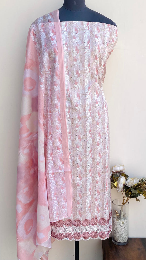 Designer Embroidered Suit Length 3 Piece Pink Mal Cotton