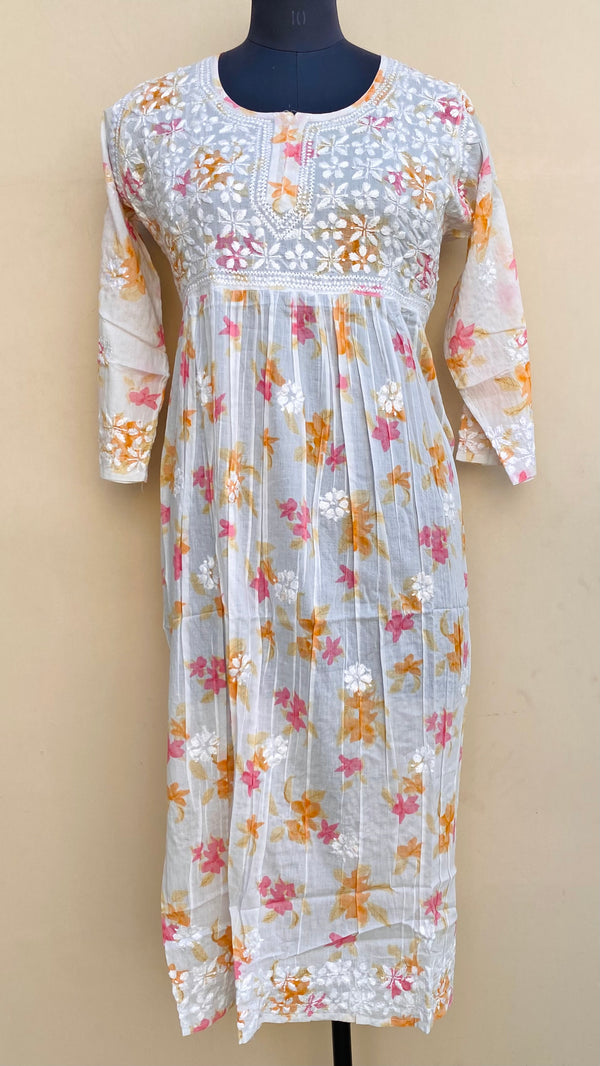 Lucknowi Chikankari Printed Kurti White Mulmul Cotton