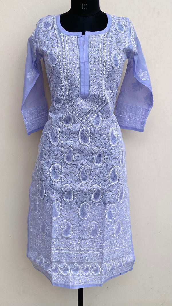 Lucknowi Chikankari Kurti Purple Cotton With Jaali Work