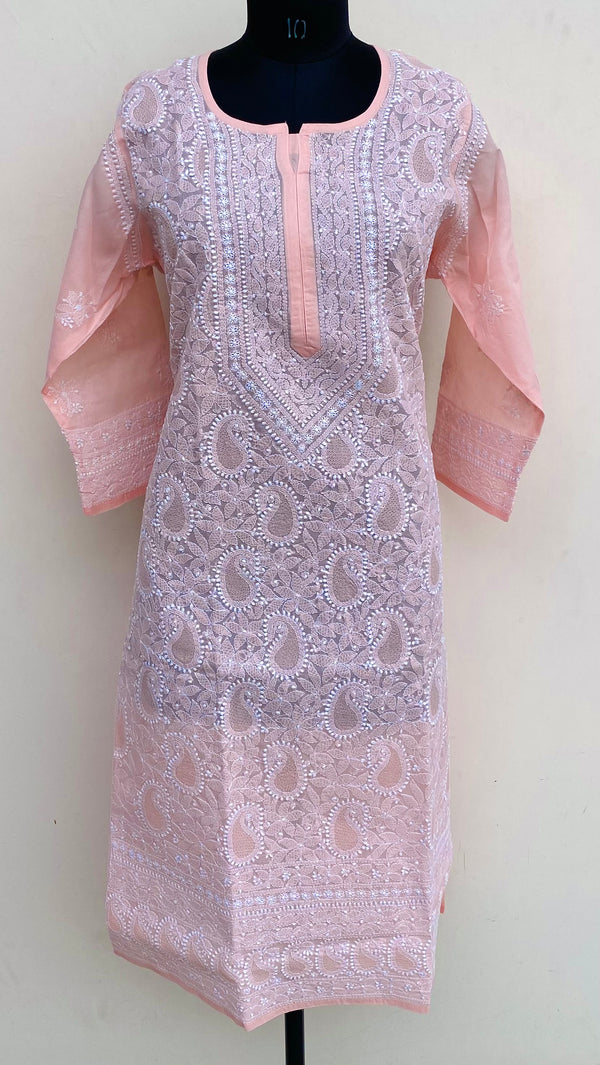 Lucknowi Chikankari Kurti Peach Cotton With Jaali Work