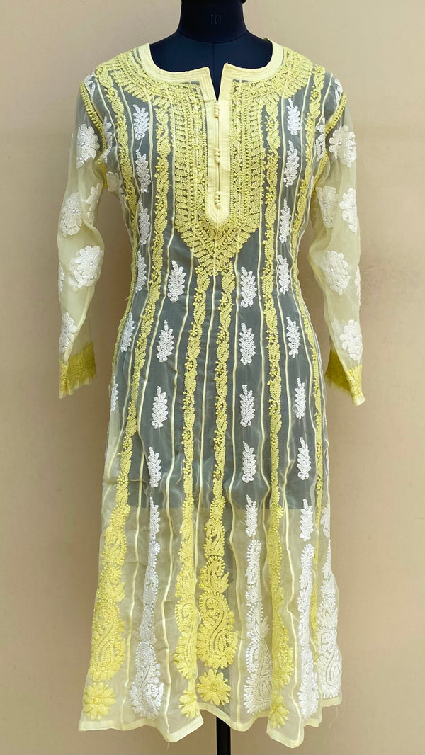 Lucknowi Chikankari Anarkali Kurti Lemon Yellow Georgette