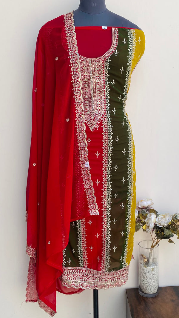 Designer Embroidered Suit Length 3 Piece Multicolour Georgette With Sequence Work